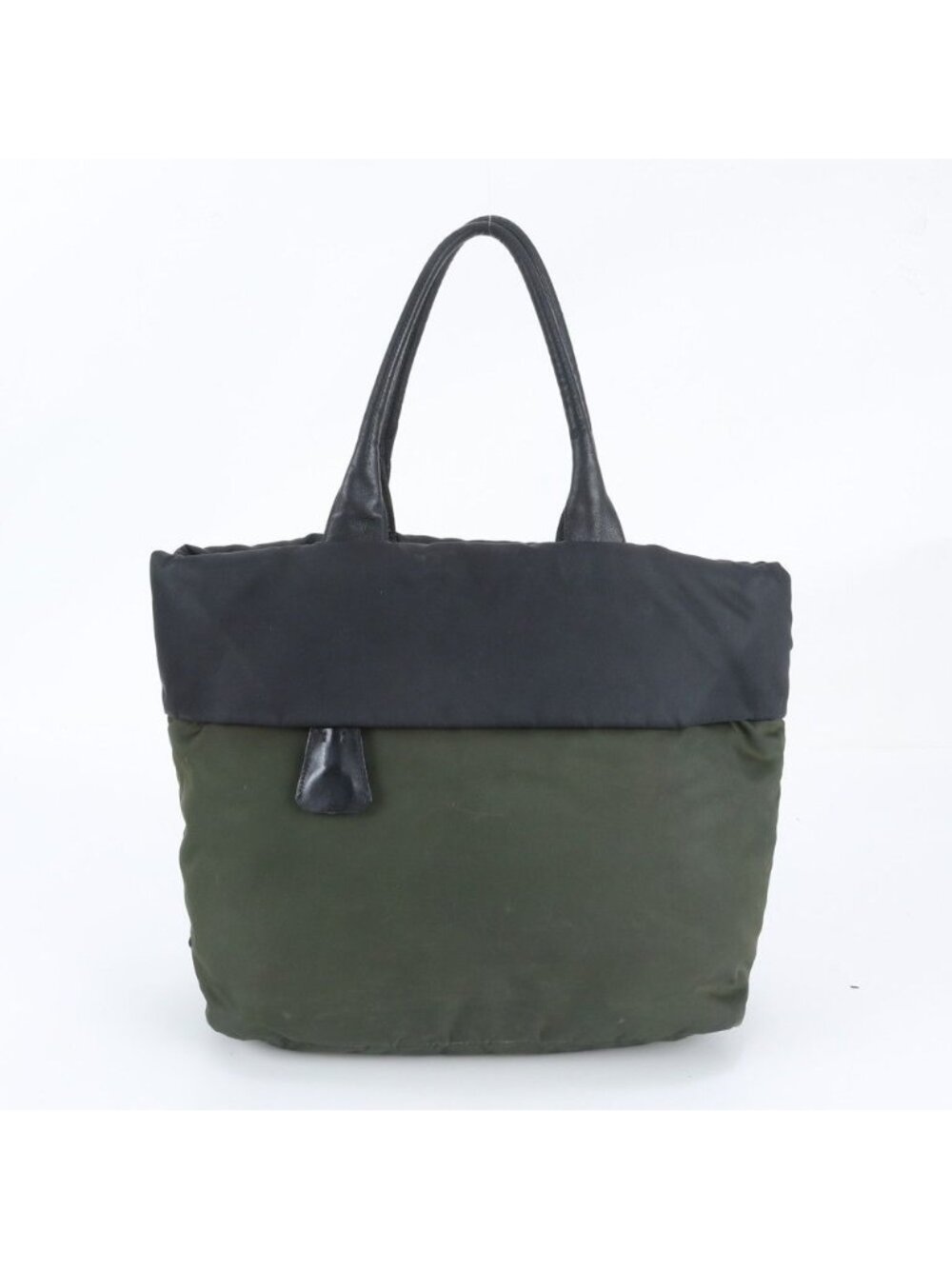 Prada White Tag Tessuto Nylon Triangle Logo Leather Tote Bag